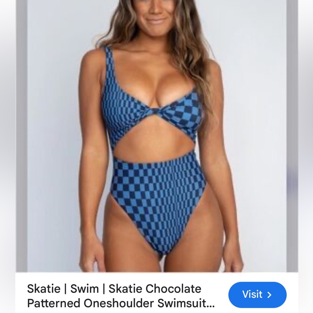 Skatie Blue Checkered One-Shoulder Swimsuit XL